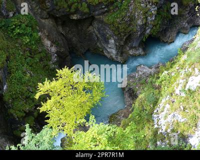 Canyon Leutaschklamm in Baviera, Germania con confine con il Tirolo, Austria Foto Stock