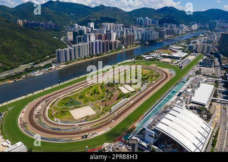 Sha Tin, Hong Kong 23 giugno 2020: Vista dall'alto del corso di gara Foto Stock