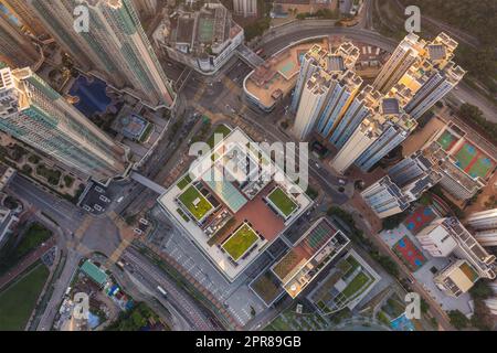 Vista dall'alto del quartiere residenziale di Hong Kong Foto Stock