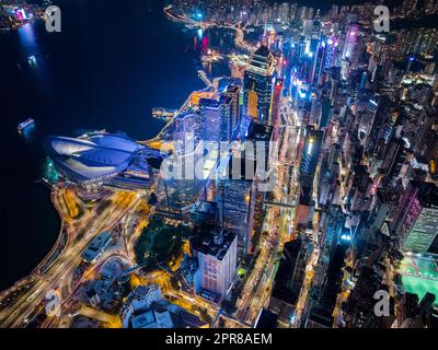 Hong Kong 08 dicembre 2021: Notte della città di Hong Kong Foto Stock