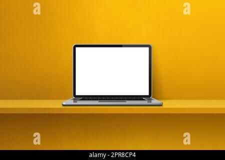 Computer portatile su sfondo giallo Foto Stock