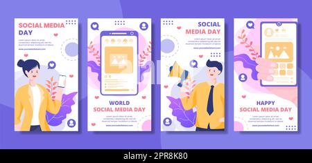 Social Media Day Stories modello Flat Cartoon background Vector Illustration Foto Stock