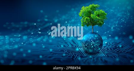 Concetto di Green Computing, Green Technology, GREEN IT, csr e etica IT. Foto Stock