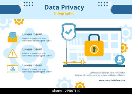 Data Privacy modello infografico Flat Cartoon background Vector Illustration Foto Stock