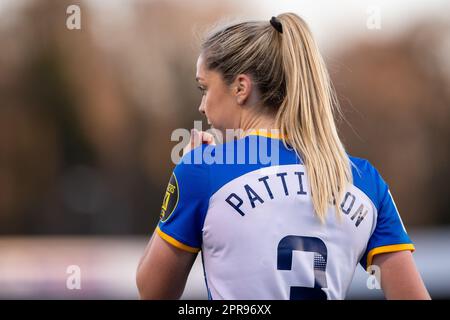 Crawley, Regno Unito. 19 aprile 2023. Poppy Pattinson durante la partita dei Barclays WSL tra Brighton e Everton al Broadfield Stadium. Foto Stock