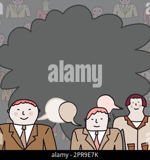 Uomini d'affari che comunicano e brainstorming in riunione. Tre colleghi discutono di notizie importanti. Manager consegna di nuove idee brillanti ai colleghi. Illustrazione Vettoriale