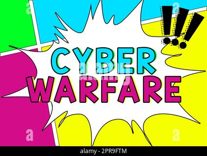 Cartello per scrivere a mano Cyber Warfare. Business Concept Virtual War hacker System attacca Digital Thief Stalker Blank Explosion Blast Scream Speech Bubble esprimendo opinioni. Foto Stock