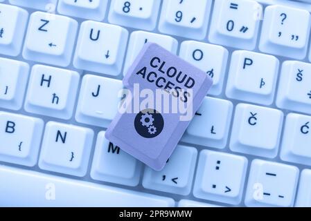 Cartello di testo che mostra accesso al cloud. Parola scritta sullo strumento Software tra l'organizzazione e il fornitore -49129 Foto Stock