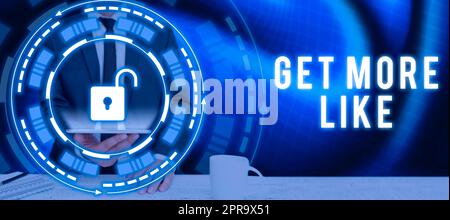 La visualizzazione concettuale diventa più simile. Foto concettuale Thumbs Up hashtag Page Plugin approvazioni follower uomo d'affari che tiene Un pad con Unlock Gathering Crucial Data. Foto Stock