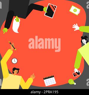 Tre colleghi che portano S decorazione delle applicazioni mobili definizione del lavoro di squadra. Partner simboli in attesa creazione di funzioni telefoniche che presentano lo sforzo combinato. Illustrazione Vettoriale