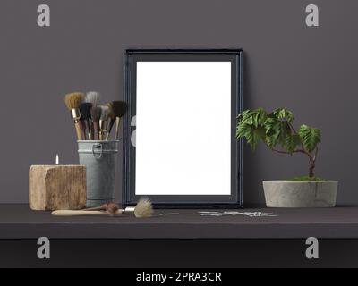 Cornice fotografica a parete per modello mockup, illustrazione, rendering 3D, file PSD incl. Oggetto avanzato Foto Stock