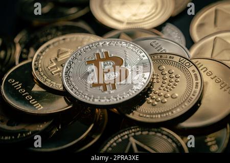 Criptovaluta bitcoin argento Foto Stock