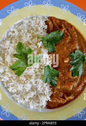 Lamb rogan josh and rice Stock Photo