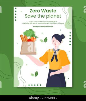 Modello poster Zero Waste Cartoon Flat disegnato a mano Illustrazione Foto Stock