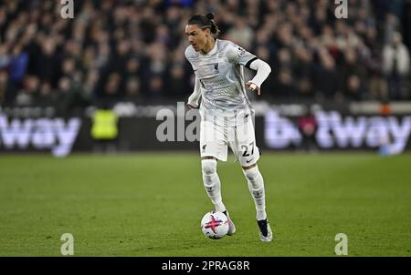 Londra, Regno Unito. 26th Apr, 2023. Darwin Núñez (Liverpool) durante la partita della West Ham vs Liverpool Premier League al London Stadium di Stratford. Credit: MARTIN DALTON/Alamy Live News Foto Stock