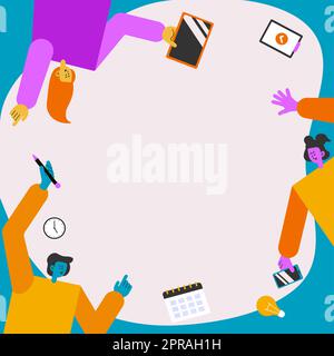 Tre colleghi che portano S decorazione delle applicazioni mobili definizione del lavoro di squadra. Partner simboli in attesa creazione di funzioni telefoniche che presentano lo sforzo combinato. Illustrazione Vettoriale