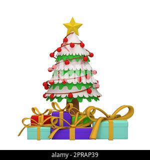 albero di natale e regali con il concetto di natale e capodanno Foto Stock