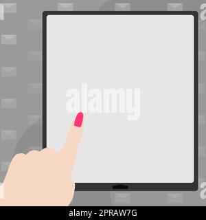 Dito di puntamento schermo vuoto Tablet che rappresenta la pianificazione di progetti futuri. Foto Stock