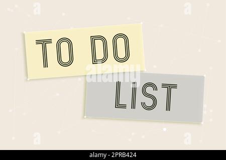 Ispirazione che mostra Sign To Do List. Parola scritta su Una struttura solitamente realizzata su carta contenente l'attività delle caselle di chat vuote e angoli geometrici che rappresentano i banner creativi. Foto Stock