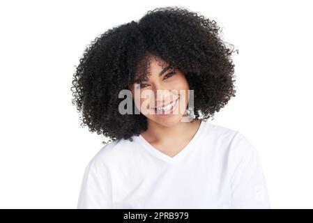 Che cosa sarebbe il mondo senza il suo sorriso. Studio ritratto di una giovane donna attraente in posa su uno sfondo bianco. Foto Stock