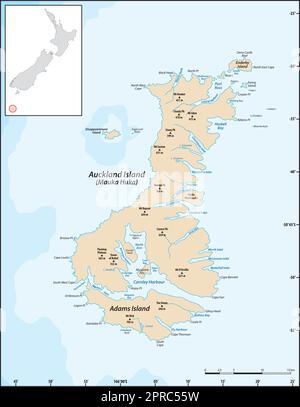 Mappa vettoriale delle isole subantartiche di Auckland, Nuova Zelanda Illustrazione Vettoriale