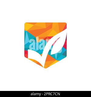 Illustrazione del modello di logo di assegno organico. Controllare il modello del logo dell'icona a forma di foglia. Illustrazione Vettoriale