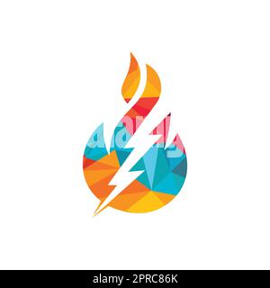 Modello di disegno del logo del vettore del fuoco del fulmine. Concetto di energia di fuoco e di tensione del logo. Illustrazione Vettoriale