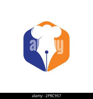 Food Writer Vector logo design. Cappello chef e penna icona logo design. Illustrazione Vettoriale