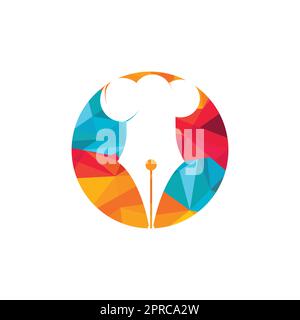 Food Writer Vector logo design. Cappello chef e penna icona logo design. Illustrazione Vettoriale