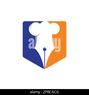 Food Writer Vector logo design. Cappello chef e penna icona logo design. Illustrazione Vettoriale