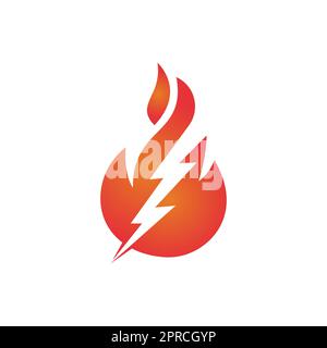 Modello di disegno del logo del vettore del fuoco del fulmine. Concetto di energia di fuoco e di tensione del logo. Illustrazione Vettoriale