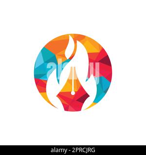 Fire Pen concetto di design del logo vettoriale. Icona del logo del vettore di scrittura a caldo. Illustrazione Vettoriale
