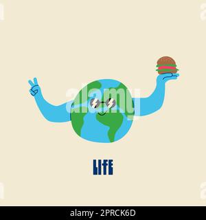Pace e vita, stampa retro groovy anni '70. illustrazione di t-shirt, t-shirt e adesivo - disegno poster. Il concetto funky di pace e di vita del carattere. Illustrazione Vettoriale