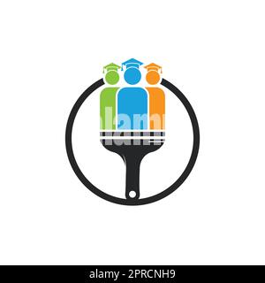 Disegno del logo vettoriale di educazione artistica. Disegno icona pennello didattico. Illustrazione Vettoriale