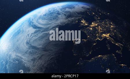 Pianeta terra e il continente europeo visto dallo spazio esterno Foto Stock