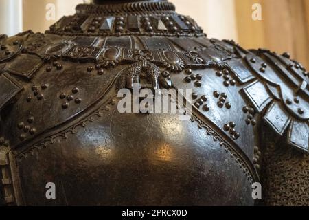 Il vello d'oro su una statua di bronzo di Carlo il grassetto al museo Hofkirche di Innsbruck per l'imperatore Massimiliano I. Foto Stock