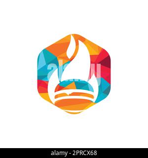 Hot burger fuoco vettore logo modello. Modello di hamburger piccante. Illustrazione Vettoriale