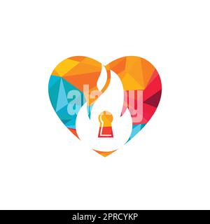 Modello con logo con lucchetto antincendio. Chiave Fire Flame con icona con logo a forma di cuore. Illustrazione Vettoriale