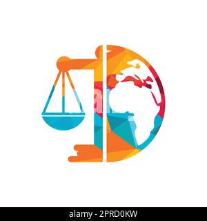 Concetto di logo del tribunale internazionale e della Corte suprema. Scala sul design icona del globo. Illustrazione Vettoriale
