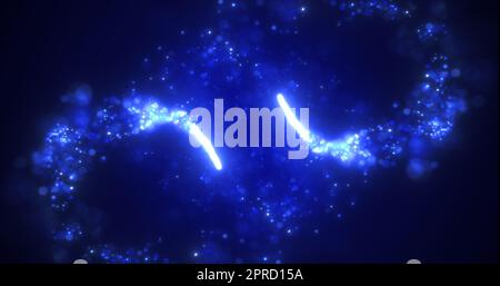 Linee di energia blu astratte con bokeh magico da particelle, sfondo astratto. Foto Stock
