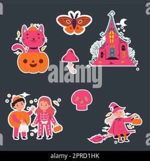 collezione di etichette piatte halloween Illustrazione Vettoriale