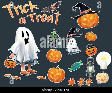 Set di adesivi per cartoni animati halloween Illustrazione Vettoriale