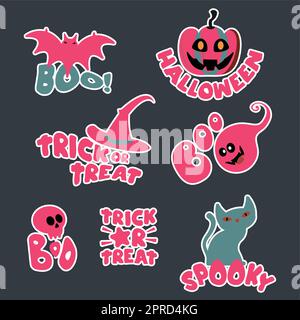 set di icone fantasma halloween con testo Illustrazione Vettoriale