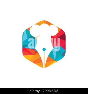 Food Writer Vector logo design. Cappello chef e penna icona logo design. Illustrazione Vettoriale