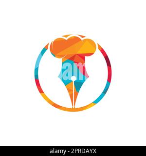 Food Writer Vector logo design. Cappello chef e penna icona logo design. Illustrazione Vettoriale