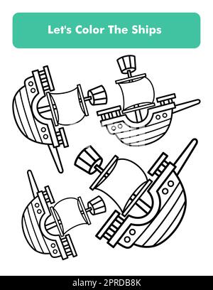 Nave pirata colorazione Libro pagina in Letter Page Size. Foglio di lavoro colorazione bambini. Elemento vettoriale premium. Illustrazione Vettoriale