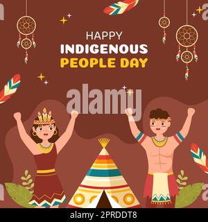 World Indigenous Peoples Day background Template Hand Drawed Cartoon Flat Illustration Foto Stock