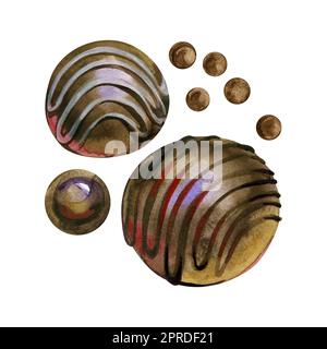 Bomba di cacao e bomba di cioccolato con cacao isolato su sfondo bianco. Dolci fatti in casa durante le feste. Illustrazione di acquerello di Natale, disegno decorativo Foto Stock