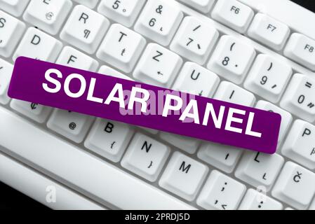 Didascalia di testo che presenta il pannello solare. Concetto che significa progettato per assorbire i raggi solari sorgente di energia generante -48927 Foto Stock