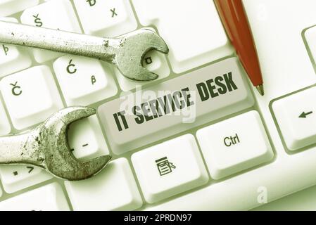 Didascalia di testo che presenta l'IT Service Desk. Internet Concept supporto tecnologico Assistenza online Centro assistenza -49102 Foto Stock